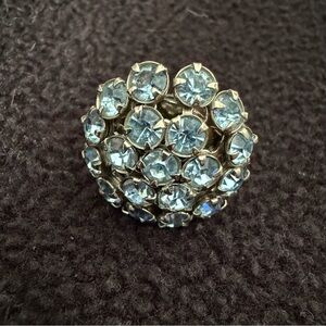 Vintage Blue Rhinestone and silver tone Ring, Adjustable